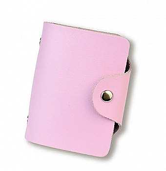 Визитница розовая базовая кожаная