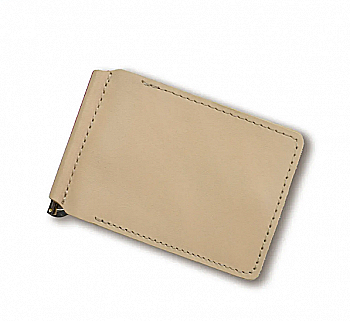 Зажим для купюр и карточек бежевый базовый кожаный.
