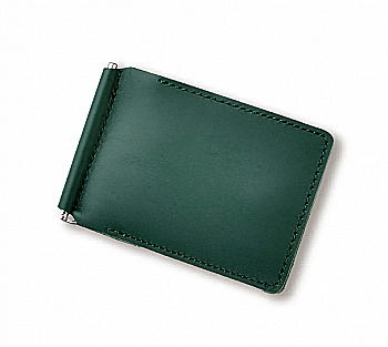 Зажим для купюр и карточек зеленый базовый кожаный