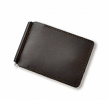 Зажим для купюр и карточек темно-коричневый базовый кожаный