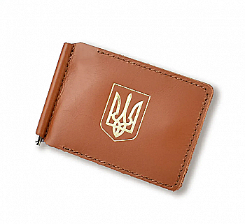 Зажим для купюр и карточек терракотовый кожаный с гербом