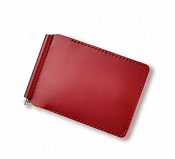 Зажим для купюр и карточек красный базовый кожаный