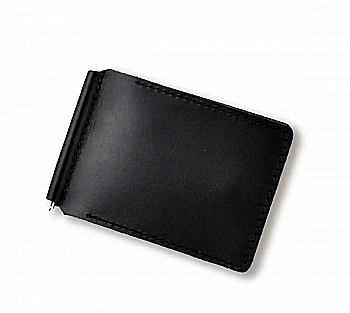 Зажим для купюр и карточек черный базовый кожаный