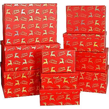 Подарочная коробка прямоугольная НР, красная "Золотые олени", 21*15*8,5 см, 1110284012