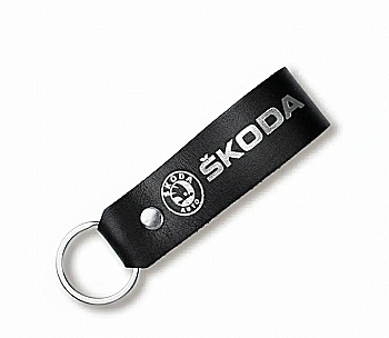 Брелок-петля для авто SKODA (черный, серебряное тиснение)