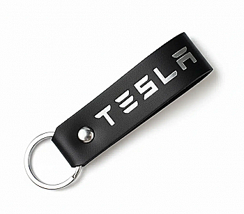 Брелок-петля для авто TESLA (черный, серебряное тиснение)