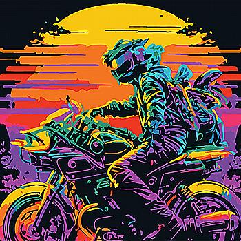 Набор для росписи по номерам 30*30 см "Гонщик на мотоцикле в огне заката" на черном фоне, SH3030-9, ТМ "Strateg"