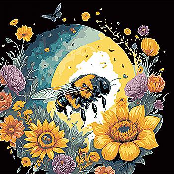 Набор для росписи по номерам 40*40 см "Пчела и цветочная красота" на черном фоне, AV4040-33, ТМ "Strateg"