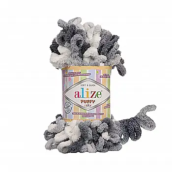 Пряжа микрополиэстер 5925 Белый-серый, TM Alize Puffy Color