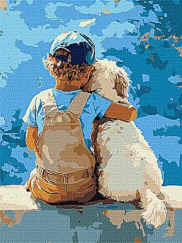 Набор для росписи по номерам 30*40 см "Мальчик и пес", KHO8639, ТМ "Ideyka"