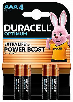 Батарейка DURACELL LR03 KPD 04*10 Optimum AAA (4 шт/бл.) цена указ. за бл.