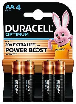 Батарейка щелочная DURACELL LR06 KPD 04*10 Optimum AA (4 шт/бл.) цена указ. за бл.