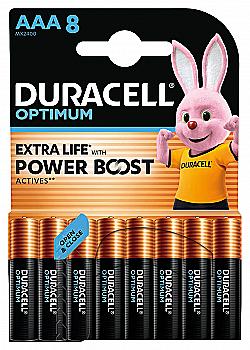Батарейка щелочная DURACELL LR03 KPD 08*10 Optimum (8 шт/бл.) цена указ. за бл.