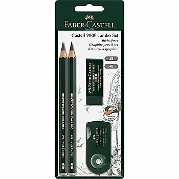 Набір чорнографітних олівців 9000 Jumbo drawing set, 2 олівця (2В, 4В) + гумка + чинка, 119398 Faber-Castell
