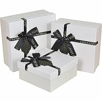 Подарочная коробка квадратная, белая с черным бантом, 19,5*19,5*9,5 см, 4103144713