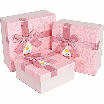 Подарочная коробка квадратная, бело-розовая с бантом, 15,5*15,5*6,5 см, 4103478311