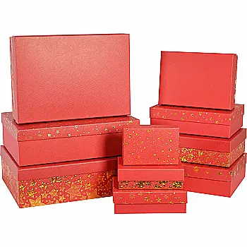 Подарочная коробка прямоугольная, красная с золотыми звездами, 14,5*10*5 см, 1910281211