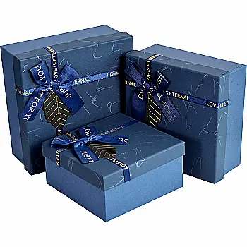 Подарочная коробка квадратная, синяя с бантом, 19*12 см, 4203243701