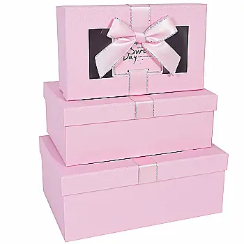 Подарочная коробка прямоугольная, розовая с окошком и бантом, 23*16*9,5 см, 150338613