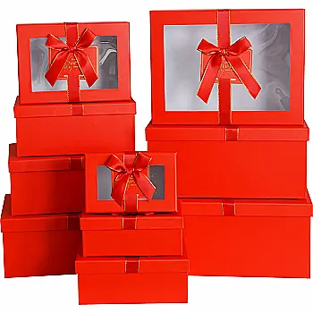 Подарочная коробка прямоугольная, красная с окошком и бантом, 32*24,5*14,4 см, 1210342719