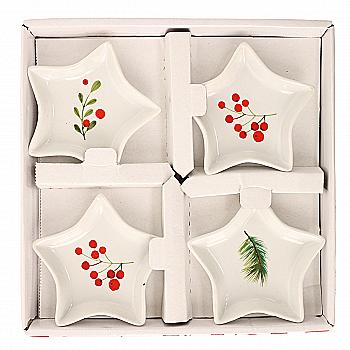 Набор пиал новогодних "Звезда/Елка", белый с принтом (4 шт./2 вида), 795900130