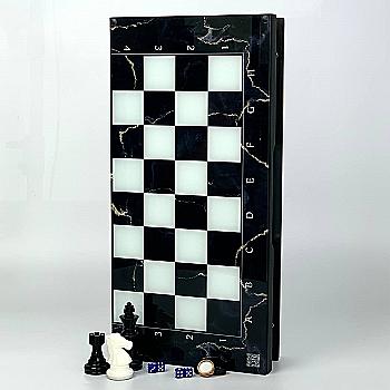 Стеклянные шахматы-нарди "Золотой мрамор" 50*23 см, 270051