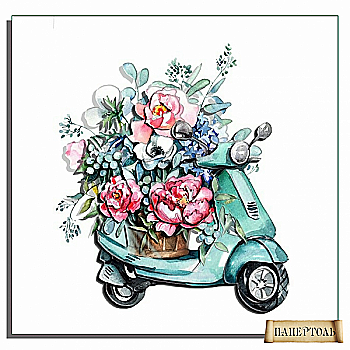 Об'ємна картина з паперу 340 "Квітковий мопед" 20*20 см, РТ150260, ТМ "Tela Artis"