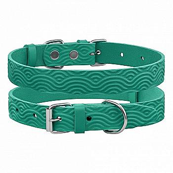 Ошейник для собак кожаный Barksi Classic одинарный с тиснением Волна(ш 12мм, д 23-30) бирюзовый