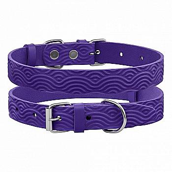 Ошейник для собак кожаный Barksi Classic одинарный с тиснением Волна(ш 17мм, д 28-36) фиолетовый