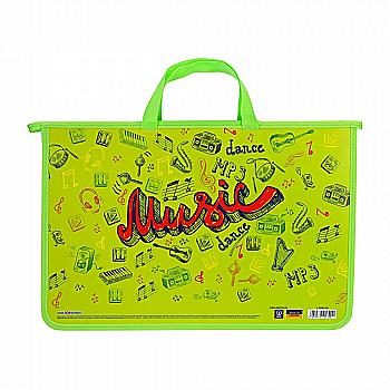 Портфель пластиковый А4 на молнии, 2 отделения "Music", зеленый, CF31631-01