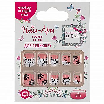 Дитячі накладні нігті для педикюру на липкій основі багаторазового використання (10шт) KITTY, T25270