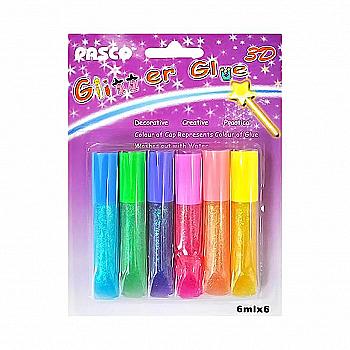 Клей із блискітками 6мл на блістері 6шт F-003-1