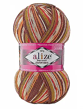 Пряжа шкарпеткова 75% вовна, 25% поліамід, 100 г, 420 м, 7709 Золота осінь, ТМ Alize