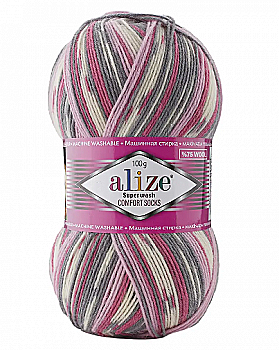 Пряжа шкарпеткова 75% вовна, 25% поліамід, 100 г, 420 м, 7707 Світло-сірий+рожевий, ТМ Alize