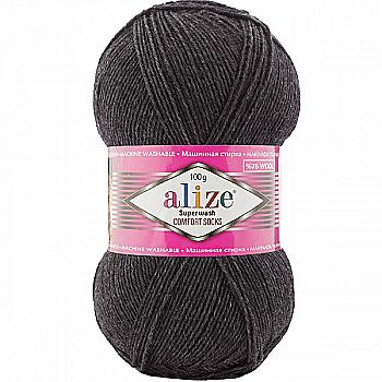 Пряжа шкарпеткова 75% вовна, 25% поліамід, 100 г, 420 м, 521 Темно-сірий, ТМ Alize