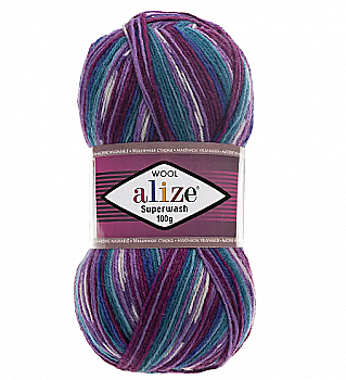 Пряжа шкарпеткова 75% вовна, 25% поліамід, 100 г, 420 м, 4412 Бірюза+марганець, ТМ Alize