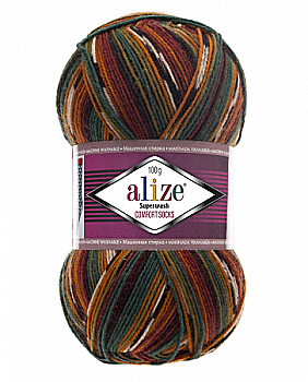 Пряжа шкарпеткова 75% вовна, 25% поліамід, 100 г, 420 м, 4447 Коричнево-зелений меланж, ТМ Alize