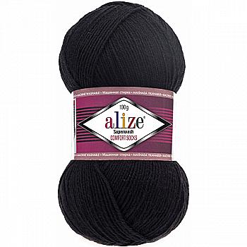 Пряжа шкарпеткова 75% вовна, 25% поліамід, 100 г, 420 м, 60 Чорний, ТМ Alize