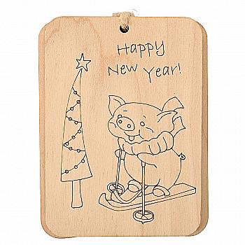 Листівка новорічна Еко з фанери ручної роботи "Свинка на лижах", 000785 ArtBober