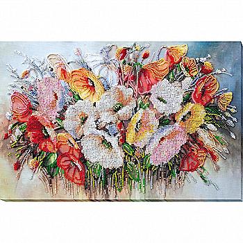Набор для вышивки бисером на натуральном художественном холсте "Нежные цветы", AB-805