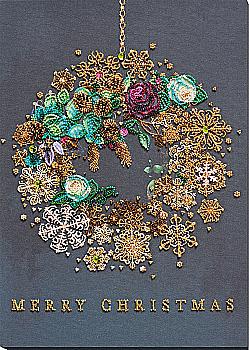 Набор для вышивки бисером на натуральном художественном холсте "Новогодний венок", AB-828