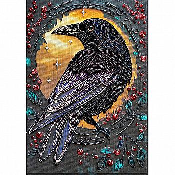 Набор для вышивки бисером на натуральном художественном холсте "Черный ворон", AB-904