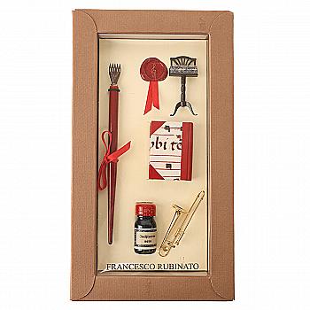 Подарунковий набір д/каліграфії "Музика" в коробці (тримач пера,чорнило,міні-тромбон,аксес.), 7744