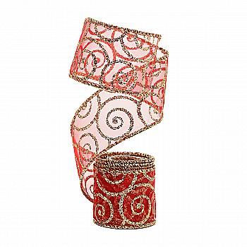 Лента декоративная органза 2 м*3,8 см, красная с золотом (2 вида в ассорт.), XX1852090