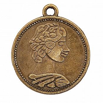 Металева підвіска Старовинна монета 23*20 мм, (1 шт)