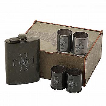 Набор подарочный военный 4 Profi в коробке Крест ВСУ (Фляга 9 OZ+ 4 рюмки патрон)
