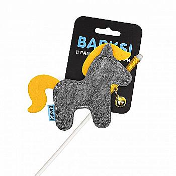 Игрушка для кошек ТМ Barksi Удочка Конек с колокольчиком серый