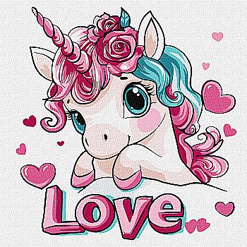Набір для розпису по номерах для дітей 30*30 см "Романтичний єдиноріг",  KHO1095