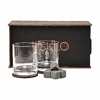 Набор стаканов для виски с долларом (2 стакана, 6 камней, 2 костра), VSKLO