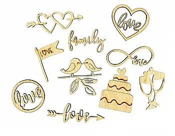 Набор мини-заготовок "Wedding 1", фанера, 10 шт, Rosa Talent